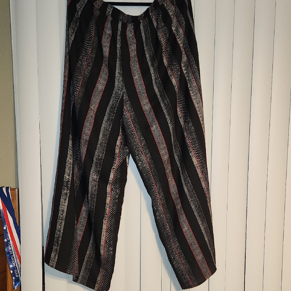 Catherines Black and Red Striped Wide Leg Pants